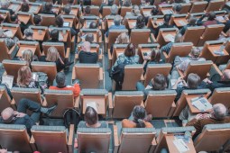 overhead view of people in college classroom