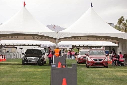 drive-thru vaccination tents at University of Arizona