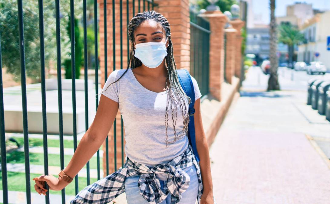 university student wearing mask