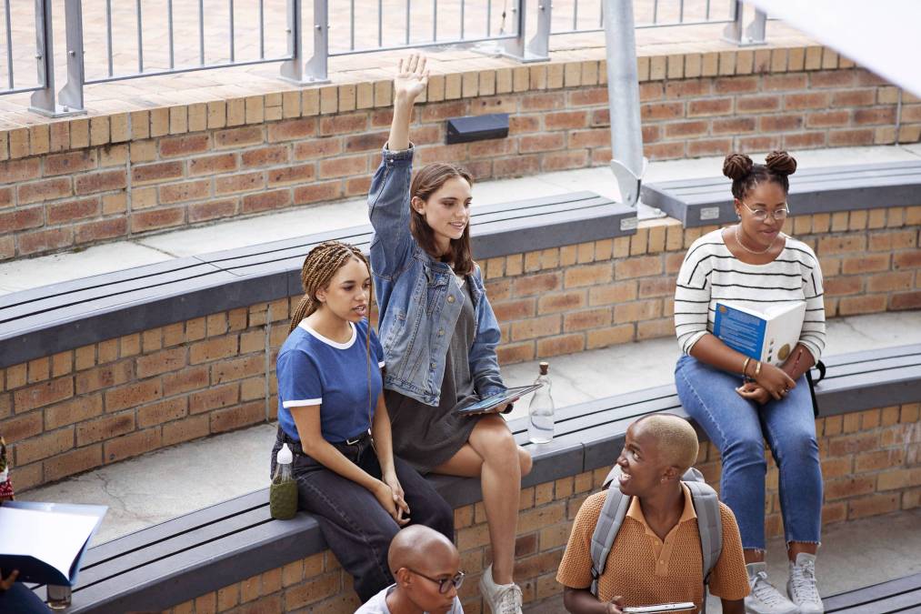 students studying outside